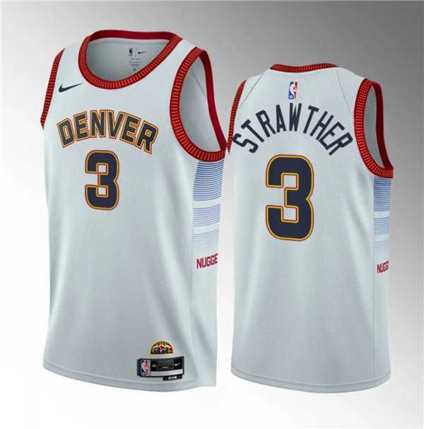 Mens Denver Nuggets #3 Julian Strawther White 2023 Draft Icon Edition Stitched Basketball Jersey Dzhi->denver nuggets->NBA Jersey